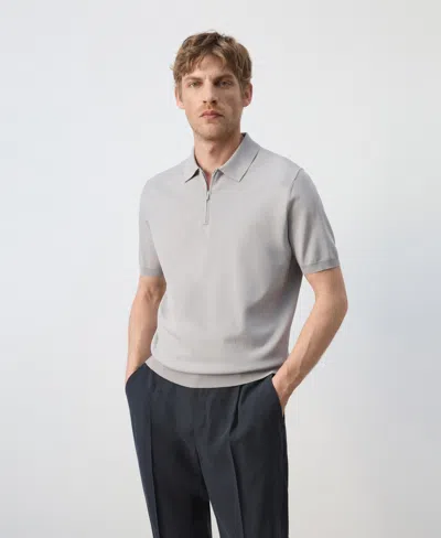 Mango Men's Knitted Zip Polo Shirt In Ice Gray