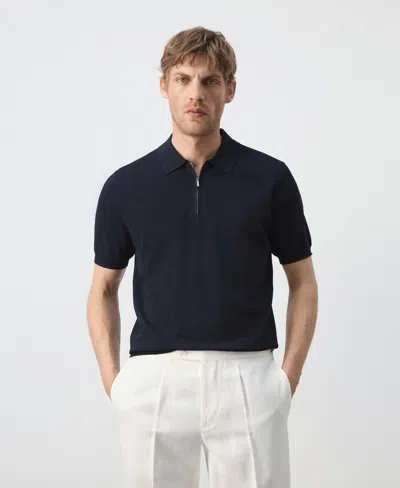 Mango Men's Knitted Zip Polo Shirt In Navy