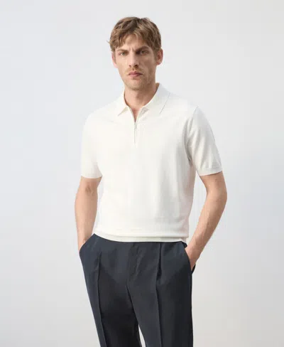 Mango Men's Knitted Zip Polo Shirt In Off White