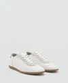 Mango Leather Mixed Sneakers In White