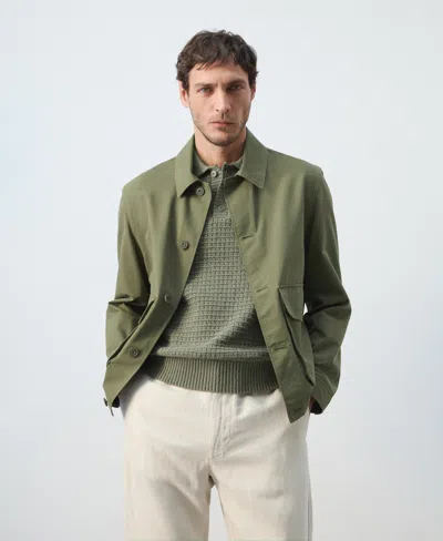 Mango Lightweight Cotton Blend Jacket With Pockets Khaki In Green