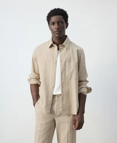 Mango Men's Linen And Cotton Blend Striped Shirt In Brown