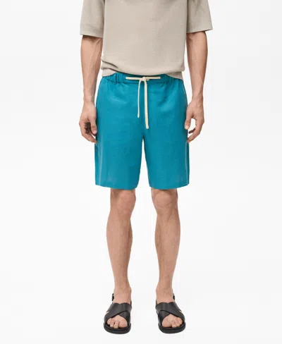 Mango Men's Linen Bermuda Drawstring Shorts In Blue