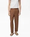 Mango Men's Linen-blend Elastic Waist Pants In Brown