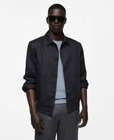 Mango Men's Linen Blend Overshirt In Charcoal