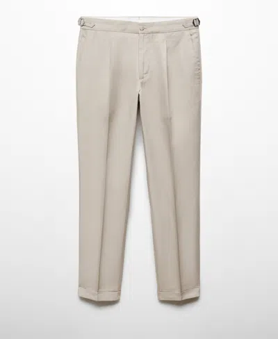 Mango Men's Linen Blend Pleated Trousers In Light,pastel Grey