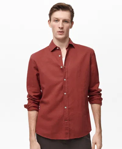 Mango Men's Linen-blend Shirt In Burgundy