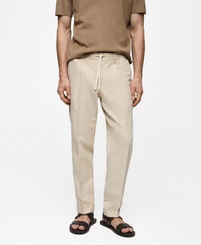 Mango Men's Linen-blend Slim-fit Drawstring Pants In Beige