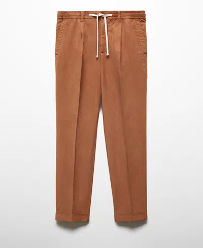 Mango Men's Linen-blend Slim-fit Drawstring Pants In Burnt Orange