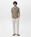 Mango Slim Fit Linen Blend Jersey Polo In Brown