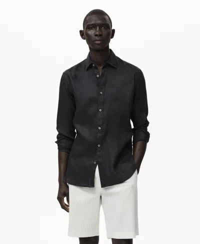 Mango Classic Fit Linen Button-up Shirt In Black