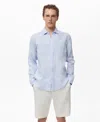 Mango Classic Fit Linen Button-up Shirt In Blue