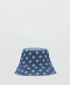 Mango Printed 100% Linen Hat In Blue