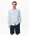 Mango Pinstripe Linen & Cotton Button-up Shirt In Blue