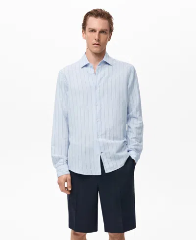 MANGO MEN'S LINEN PINSTRIPE SHIRT