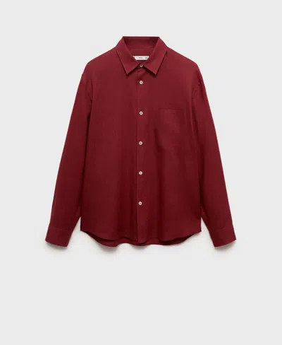 Mango Men's Linen Pocket Shirt In Burgundy