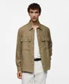Mango Men's Linen Pockets Detail Overshirt In Khaki
