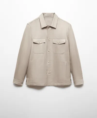 Mango Men's Linen Pockets Detail Overshirt In Neutral