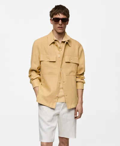 Mango Men's Linen Pockets Detail Overshirt In Pastel Yellow
