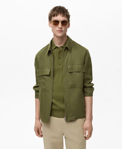 Mango Linen Jacket With Pockets In Green