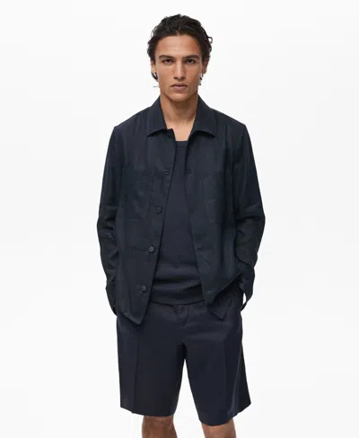 Mango Men's Linen Pockets Overshirt In Blue