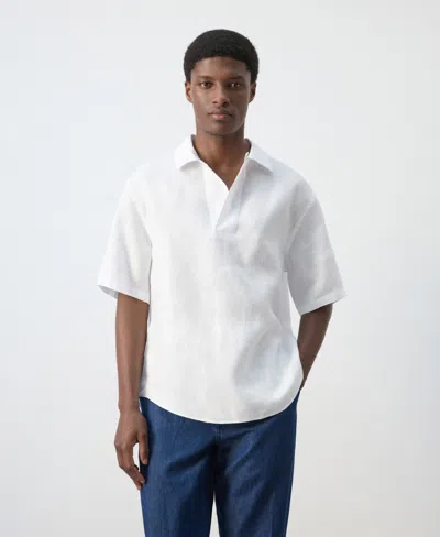 Mango Men's Linen Polo Shirt In White