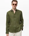 Mango Regular Fit Linen Button-up Shirt In Green