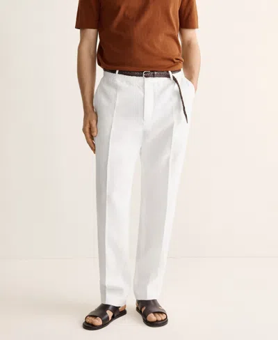Mango Linen Regular Fit Pants In White