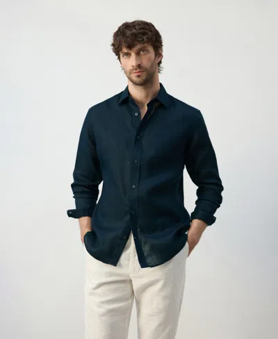 Mango Men's Linen Regular-fit Shirt In Blue