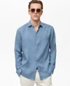 Mango Regular Fit Linen Button-up Shirt In Blue