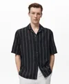 Mango Stripe Linen Camp Shirt In Black