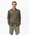 Mango Slim Fit Linen Button-up Shirt In Brown
