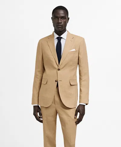 Mango Men's Linen Slim-fit Suit Blazer In Medium Brown