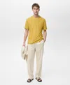 Mango Slim Fit Linen Blend T-shirt In Yellow