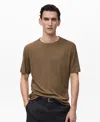 Mango Structured Cotton Knit T-shirt Medium Brown