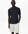Mango Slim Fit Linen Blend T-shirt In Blue
