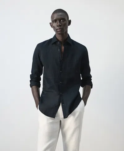 Mango Men's Linen Slim-fit Shirt In Blue