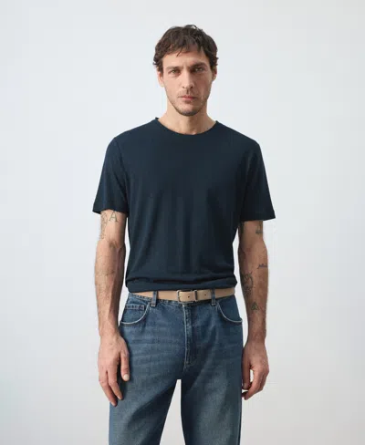 Mango Men's Linen Slim-fit T-shirt In Blue