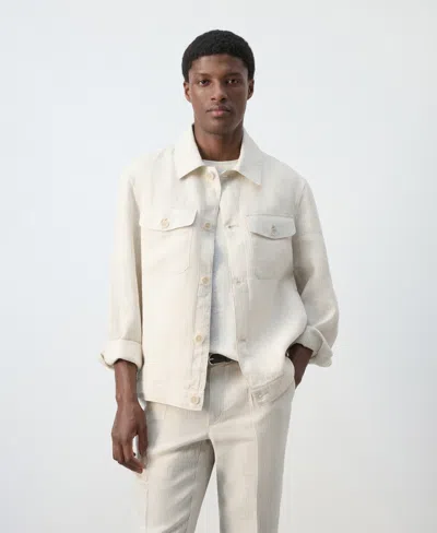 Mango Men's Linen Striped Blazer In White