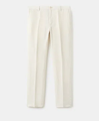 Mango Men's Linen Striped Pants In White