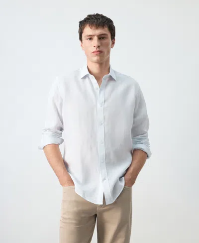 Mango 100% Linen Striped Regular-fit Shirt In Sky Blue