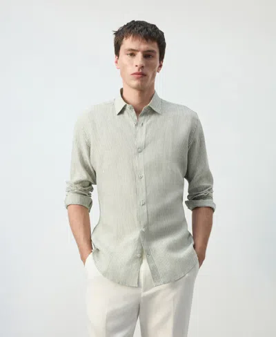 Mango 100% Linen Striped Regular-fit Shirt In Khaki