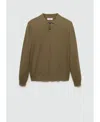 Mango Structured Long Sleeve Polo Top In Medium Green