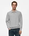 Mango Structured Long Sleeve Polo Top In Medium Heather Gray