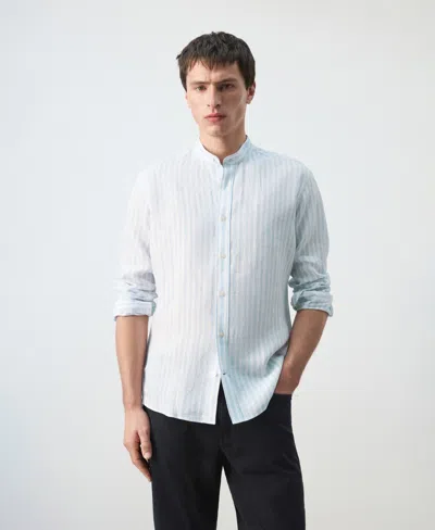 Mango Men's Mandarin Collar Striped Shirt In Blue