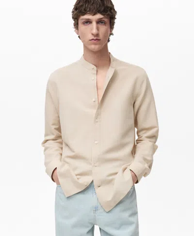 Mango Men's Mao Collar Linen Shirt In Neutral
