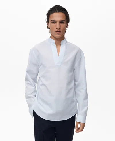 Mango Men's Mao Collar Linen Shirt In Blue