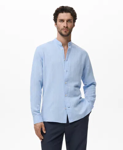 Mango Men's Mao Collar Linen Shirt In Blue