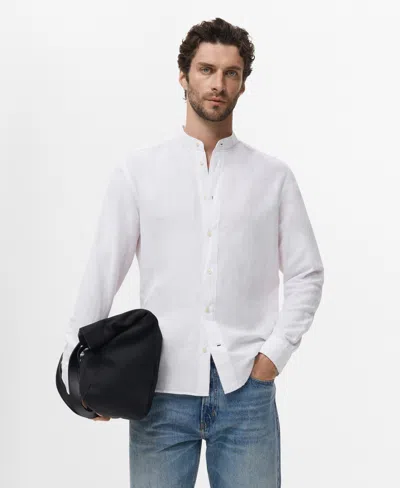 Mango Men's Mao Collar Linen Shirt In White