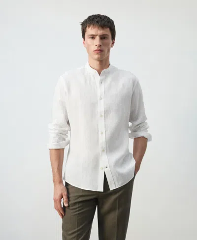Mango 100% Linen Long Sleeve Shirt In White